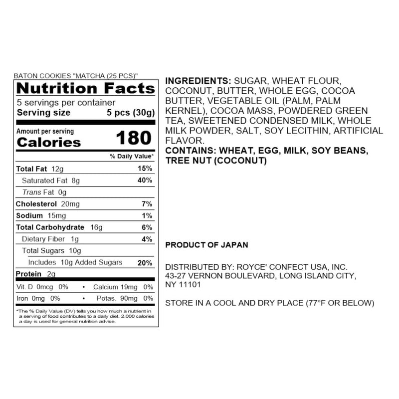 ROYCE' Chocolate - Baton Cookies Matcha (25 Pcs) - Nutrition Facts