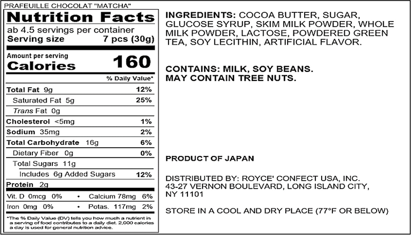 ROYCE' Chocolate - Prafeuille Chocolat Matcha - Nutrition Facts