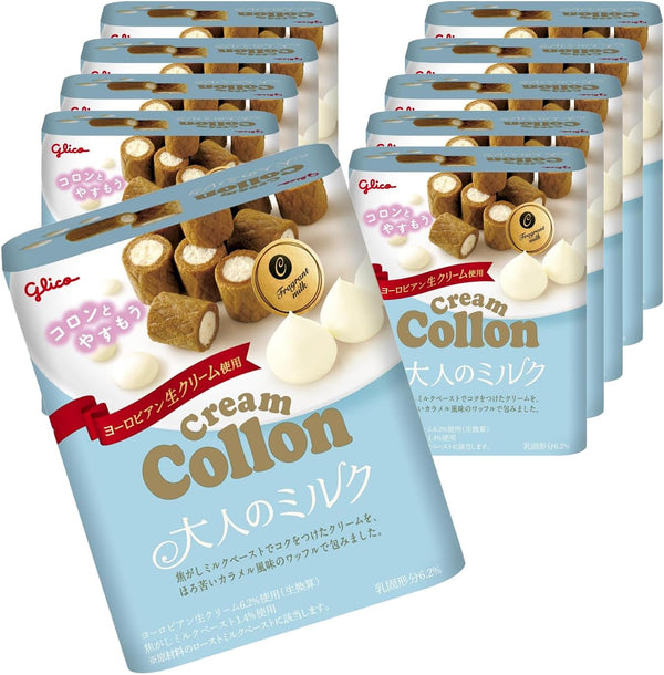 Glico Collon Milk Cream Filled Crunchy Caramel Waffle Bites 48g (Pack of 10)