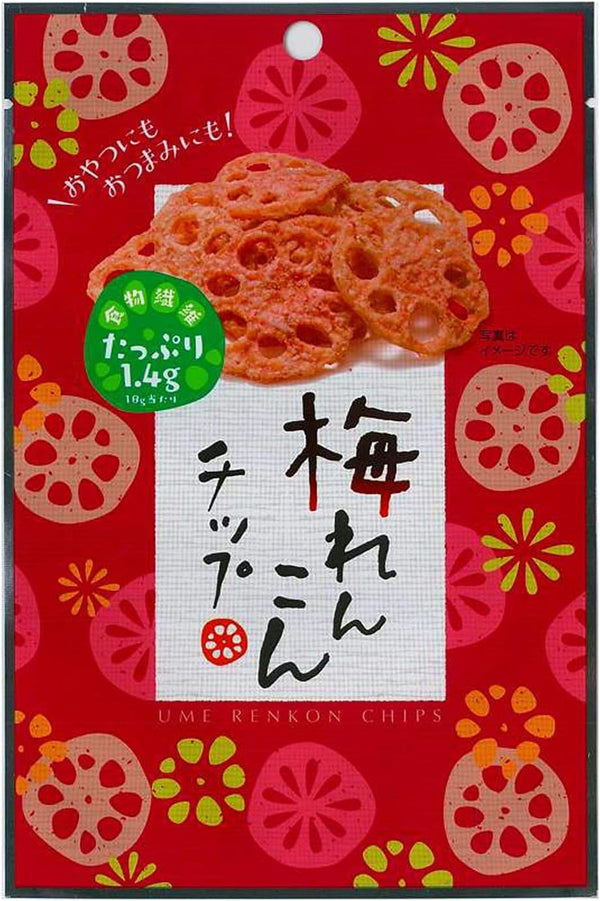 Sokan Ume Renkon Chips Japanese Plum Flavored Lotus Root Chips 18g (Pack of 6)
