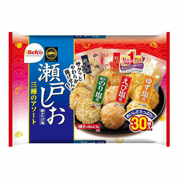 Befco Seto Shio Senbei Rice Crackers 3 Flavors Assortment 30 Pieces(Pack of 2)