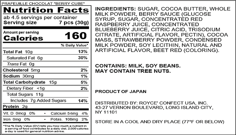 ROYCE' Chocolate - Prafeuille Chocolat Berry Cube - Nutrition Facts